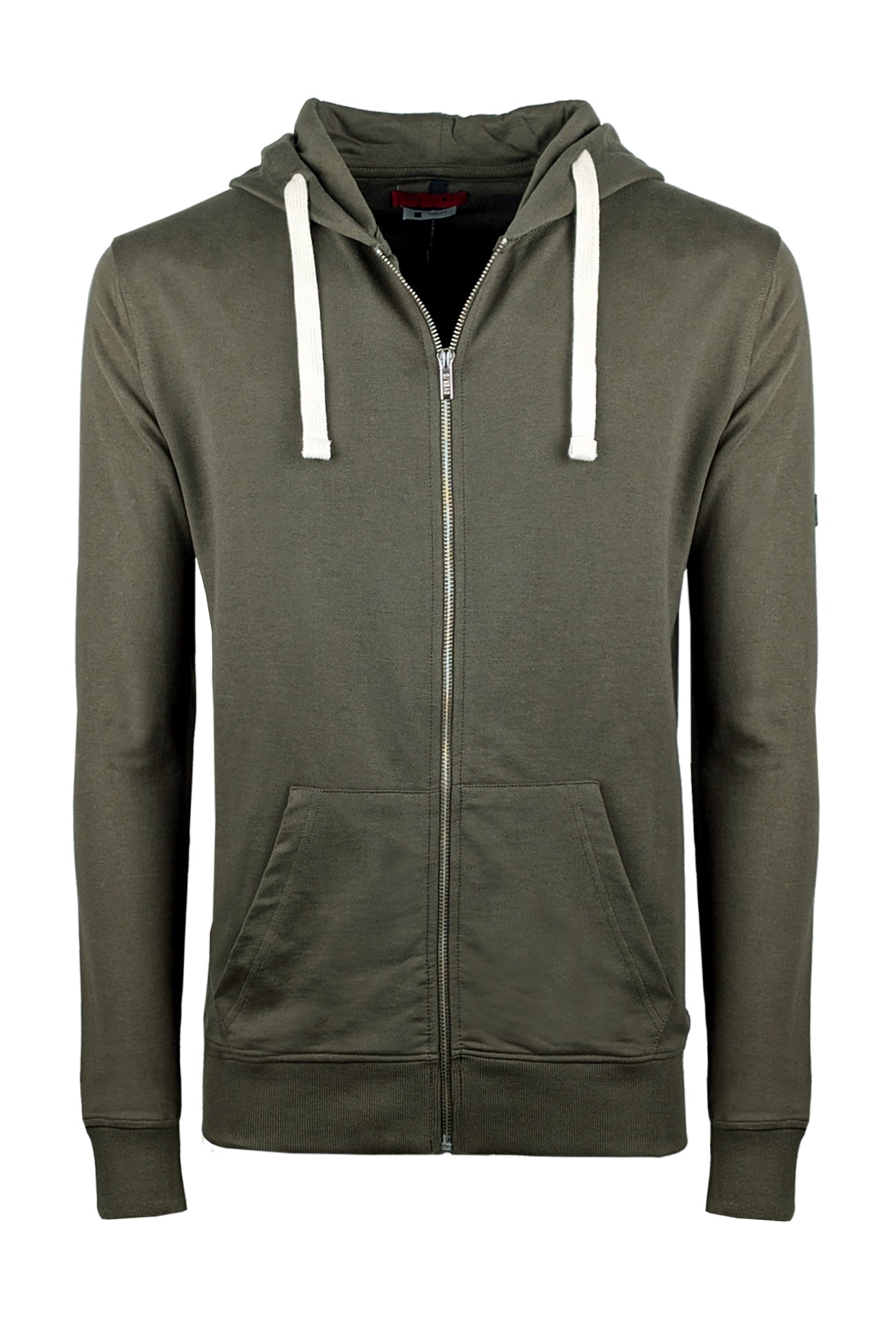 Felpa Uomo aperta con zip e cappuccio 100% Cotone VERDE MILITARE