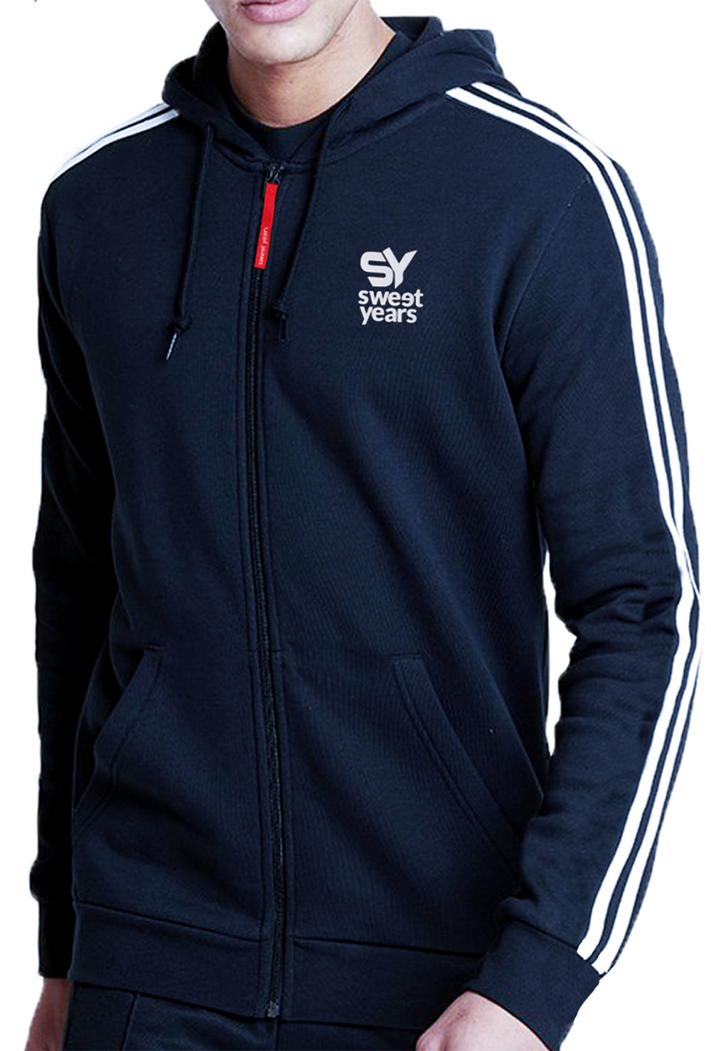 Felpa Uomo Con Cerniera Cappuccio Sweet Years 100% Cotone Sgarzata, Felpe Dresserd - BLU