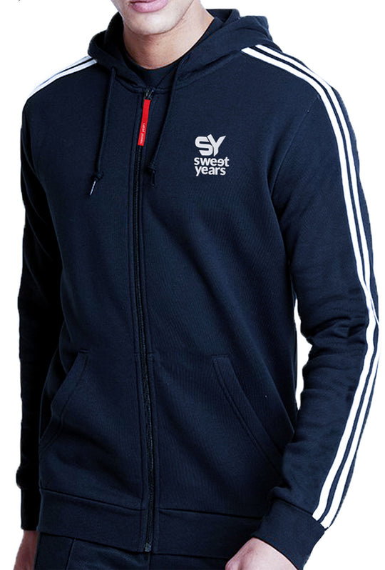 Felpa Uomo Con Cerniera Cappuccio Sweet Years 100% Cotone Sgarzata, Felpe Dresserd - BLU