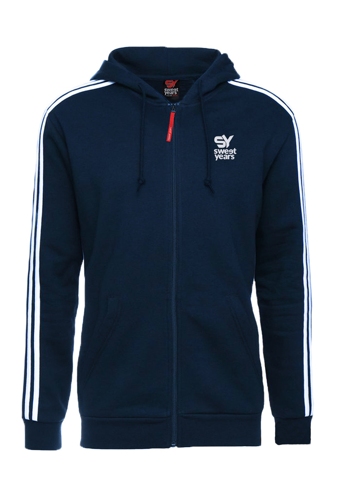 Felpa Uomo Con Cerniera Cappuccio Sweet Years 100% Cotone Sgarzata, Felpe Dresserd - BLU