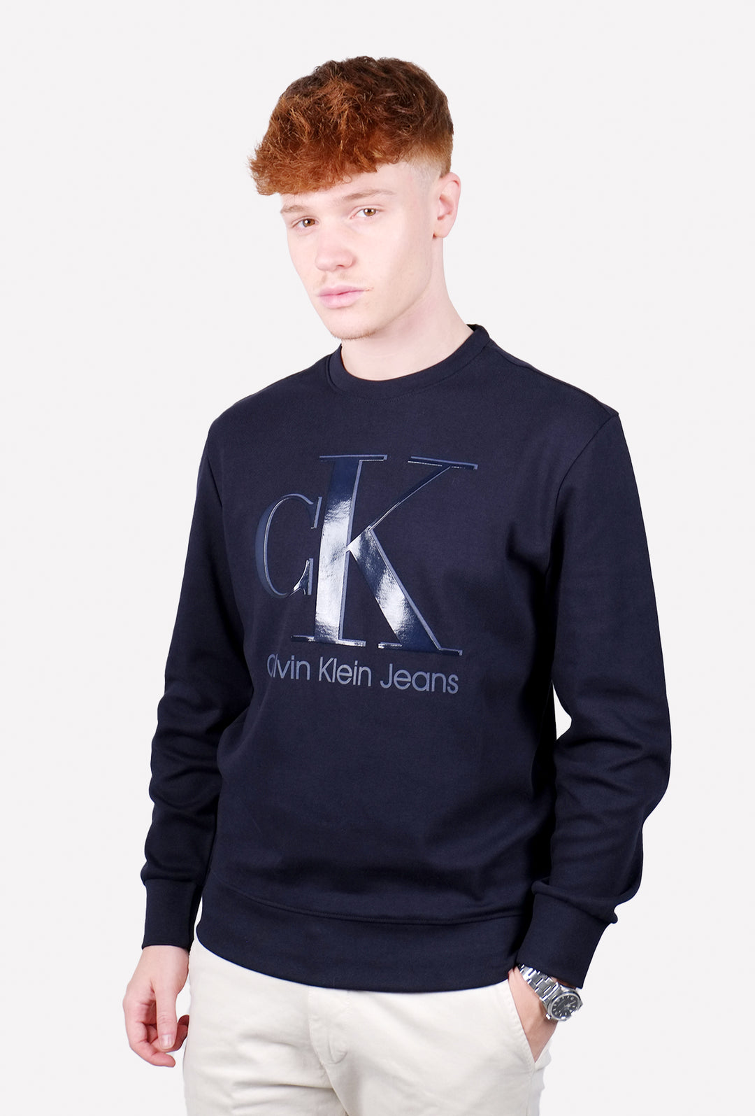 Felpa uomo CALVIN KLEIN girocollo logo grande - BLU