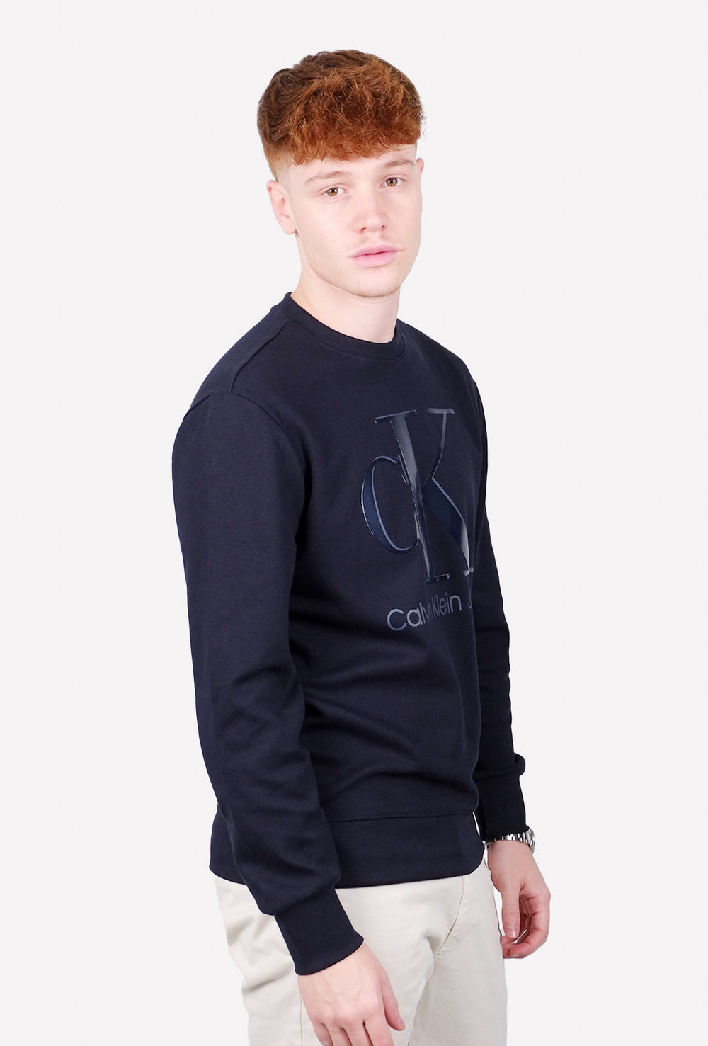 Felpa uomo CALVIN KLEIN girocollo logo grande - BLU