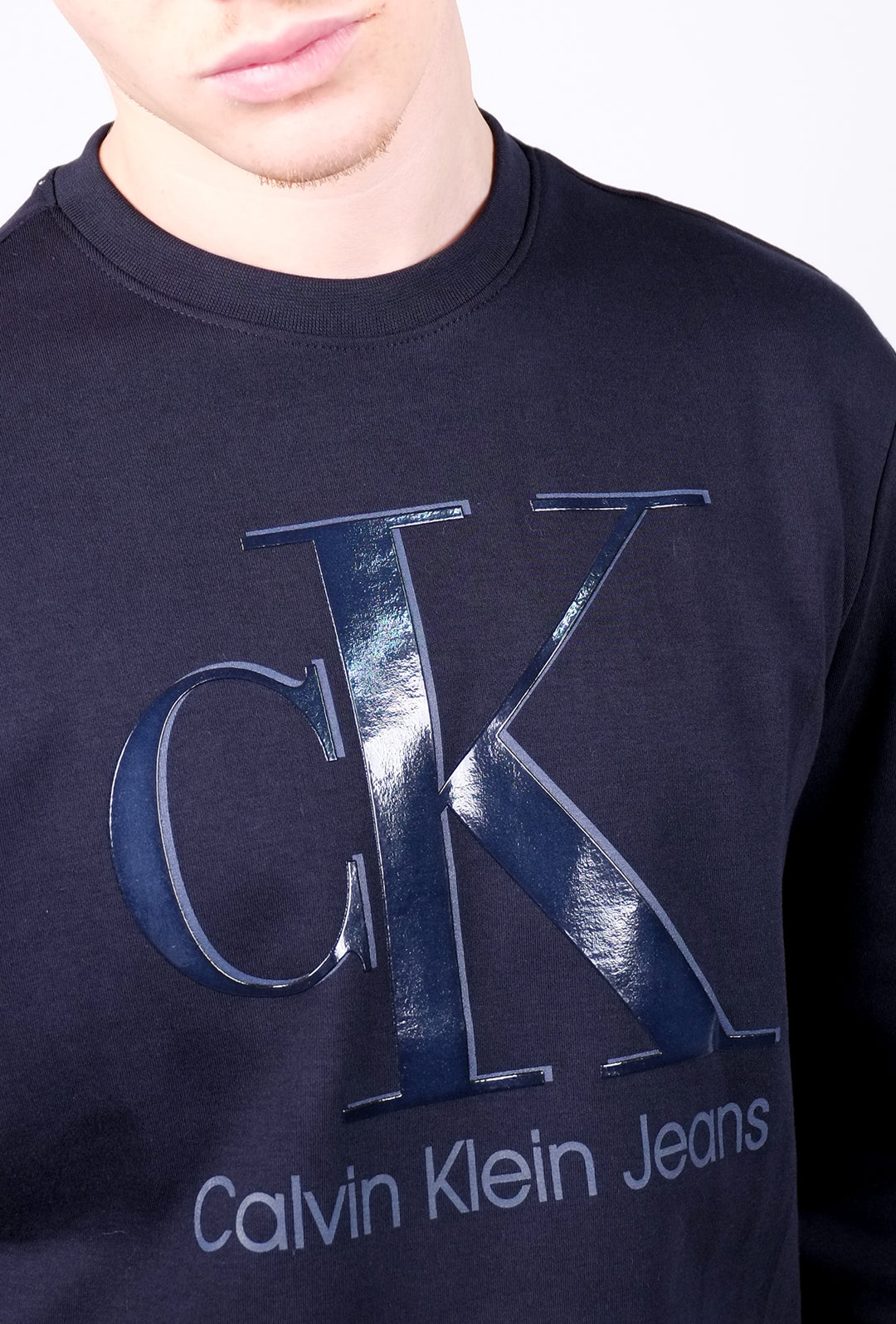 Felpa uomo CALVIN KLEIN girocollo logo grande - BLU