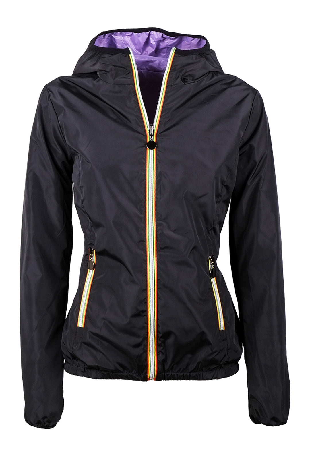 Giubbotto donna double face leggero con cappuccio - NERO / VIOLA