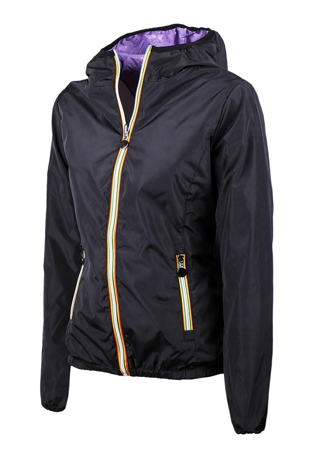Giubbotto donna double face leggero con cappuccio - NERO / VIOLA