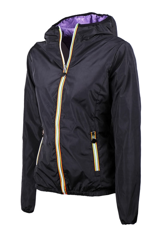Giubbotto donna double face leggero con cappuccio - NERO / VIOLA