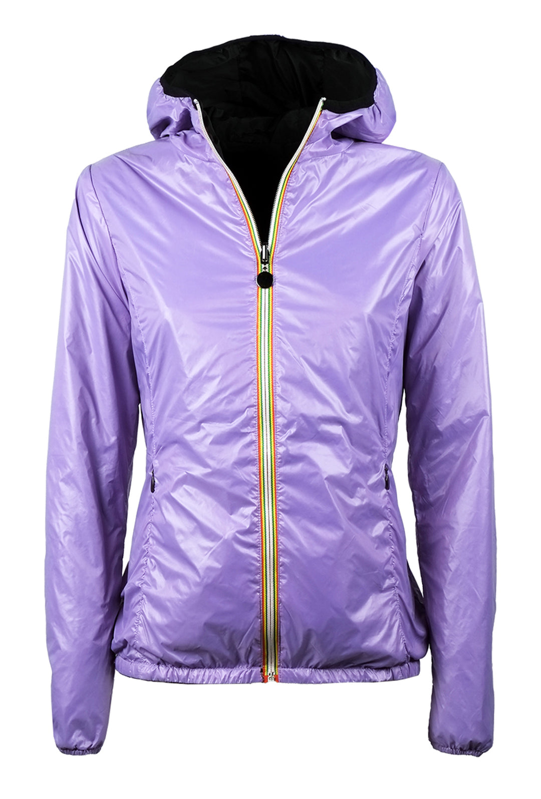 Giubbotto donna double face leggero con cappuccio - NERO / VIOLA