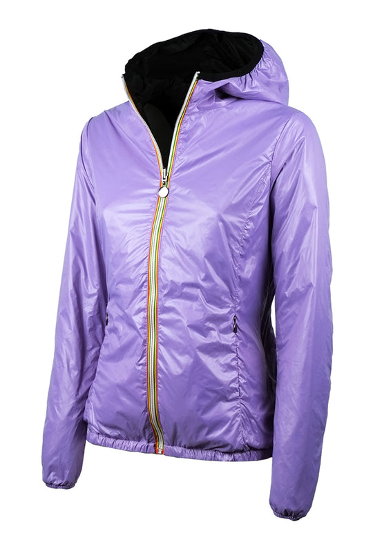 Giubbotto donna double face leggero con cappuccio - NERO / VIOLA