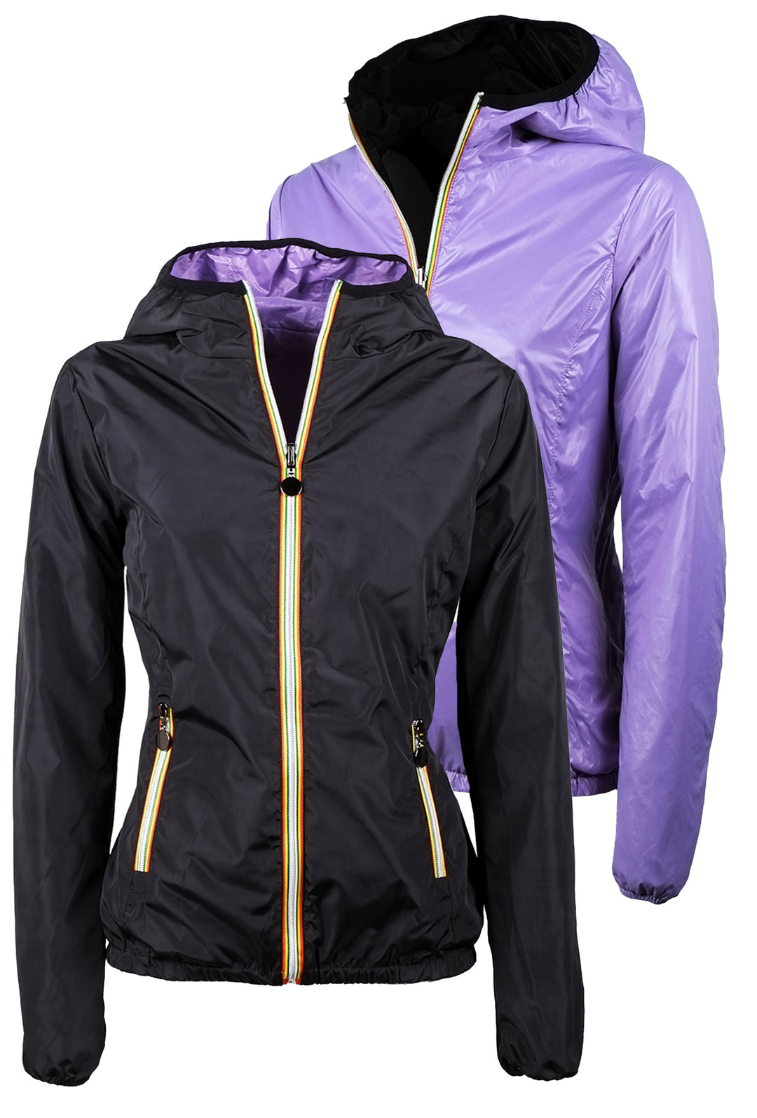 Giubbotto donna double face leggero con cappuccio - NERO / VIOLA