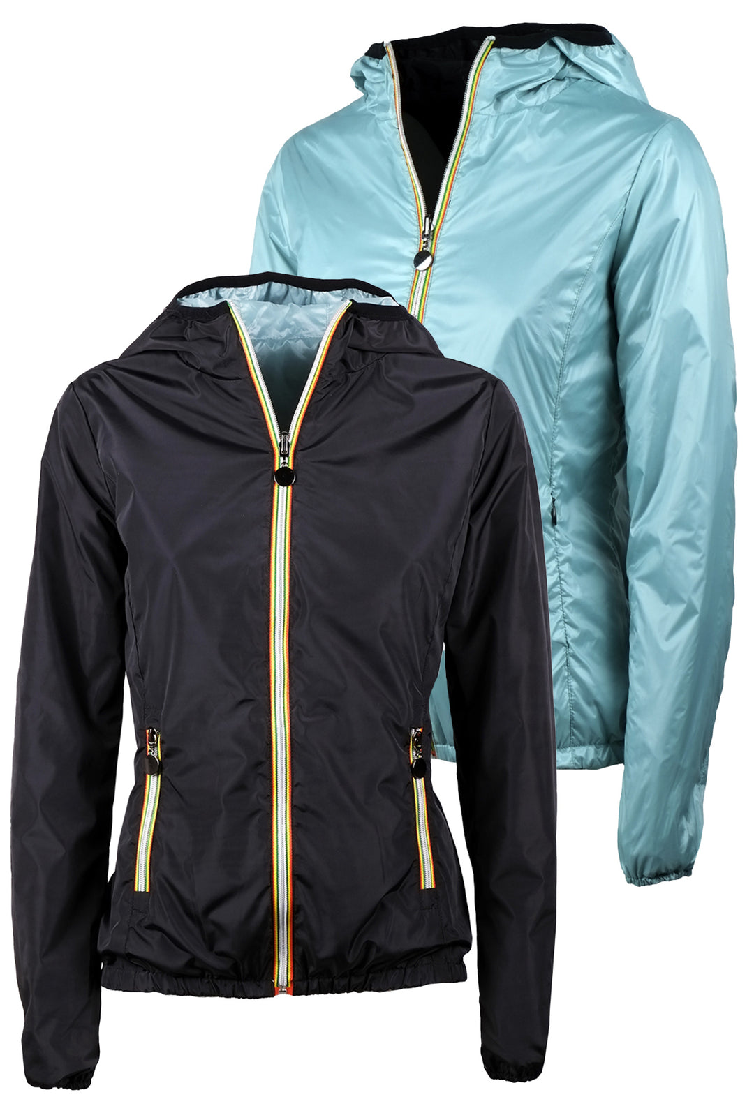 Giubbotto donna double face leggero con cappuccio - NERO / PETROLIO