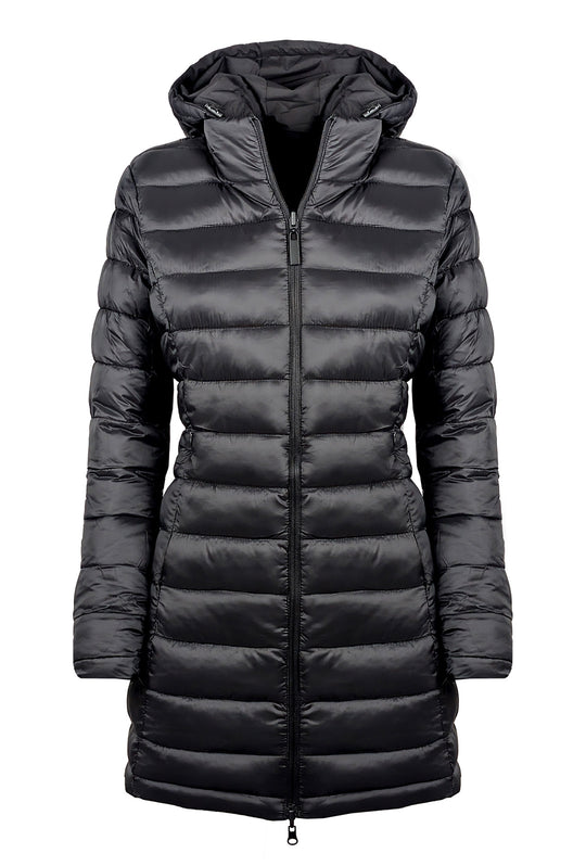 Giubbotto donna double face Piumino tessuto tecnico Cappuccio smontabile - NERO
