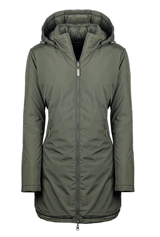 Giubbotto donna double face Piumino tessuto tecnico Cappuccio smontabile - VERDE