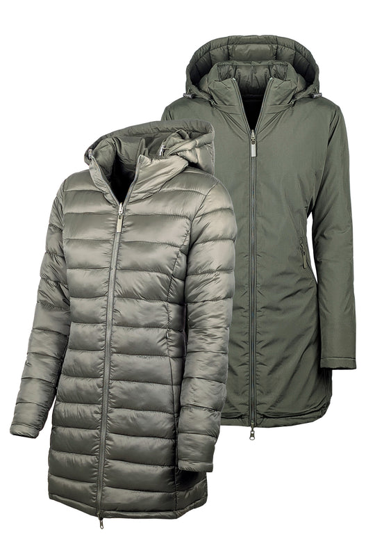 Giubbotto donna double face Piumino tessuto tecnico Cappuccio smontabile - VERDE