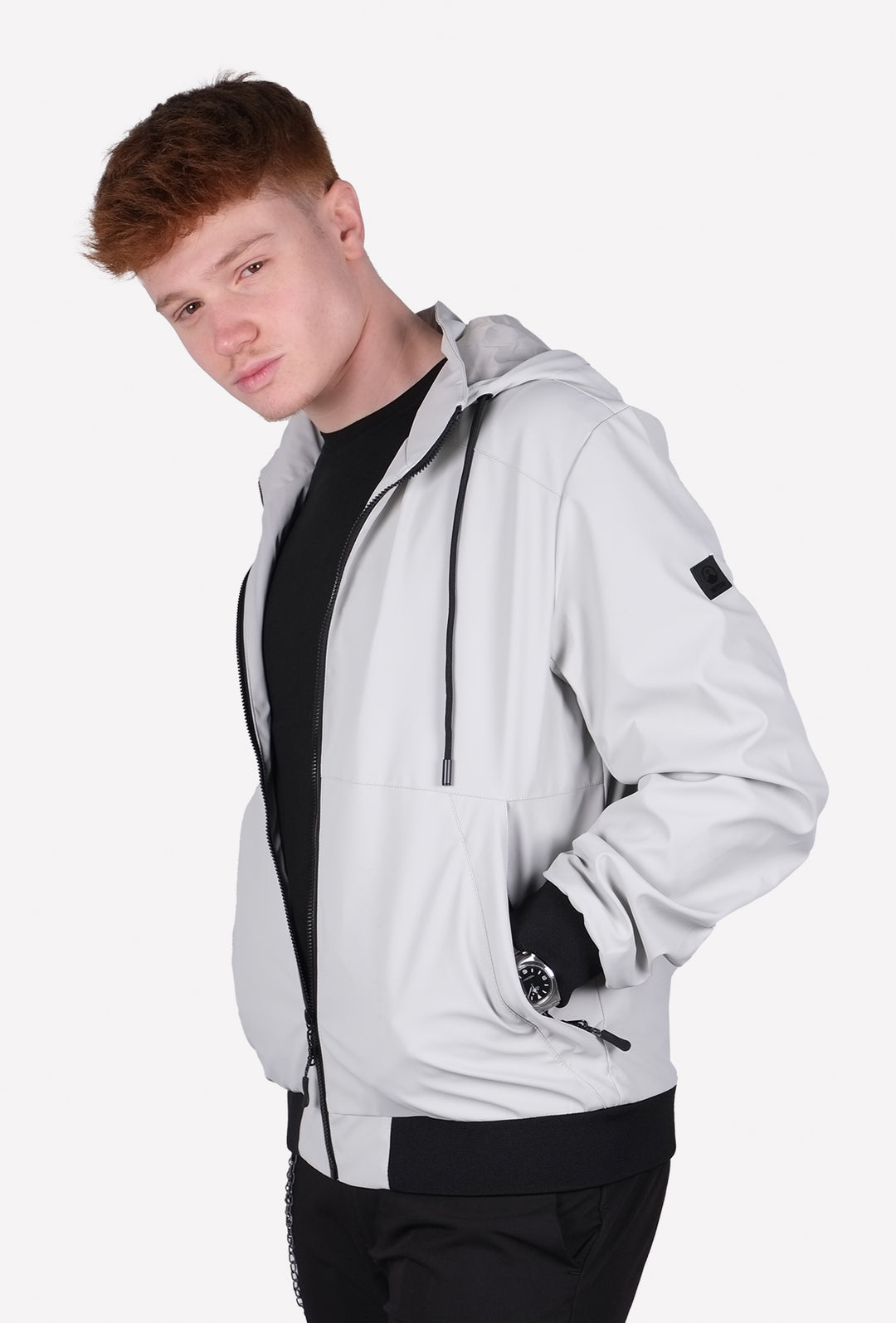 Giubbotto Uomo con cappuccio smontabile Simil pelle leggero Balza in cotone Dresserd - GHIACCIO