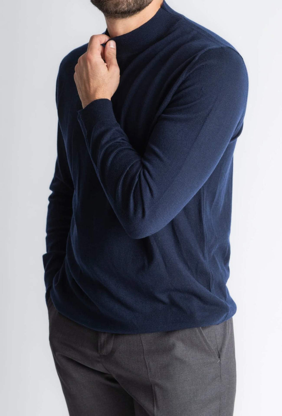 Maglione mezzo collo uomo dresserd in lana rasata - BLU