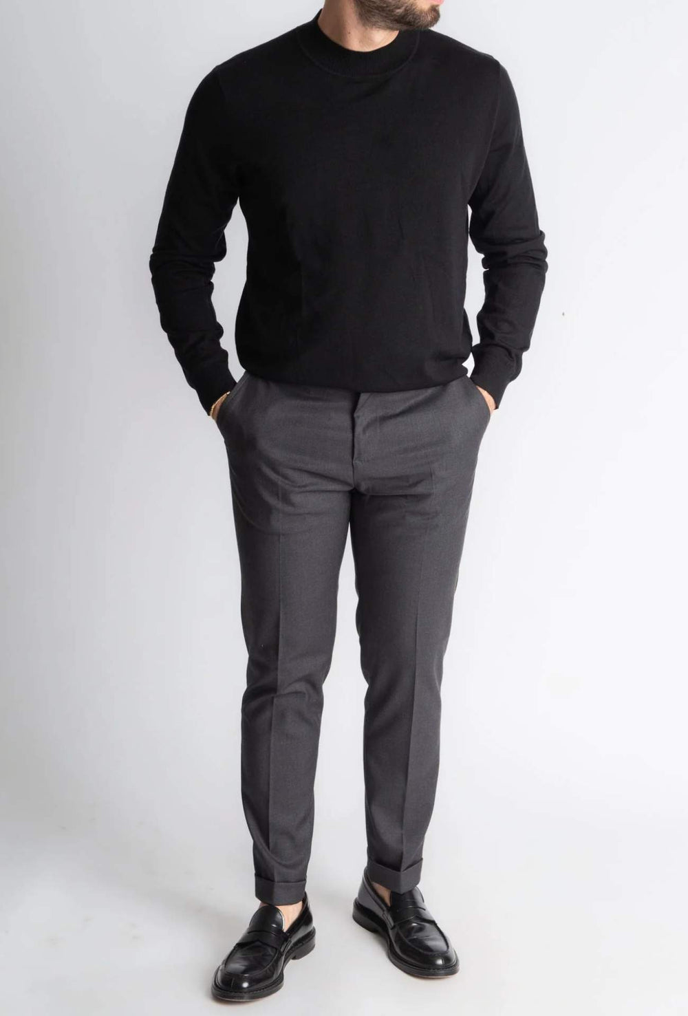 Maglione mezzo collo uomo dresserd in lana rasata - NERO