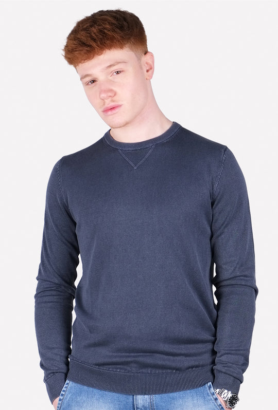 Maglioncino uomo cotone lavato con top Maglia girocollo - BLU