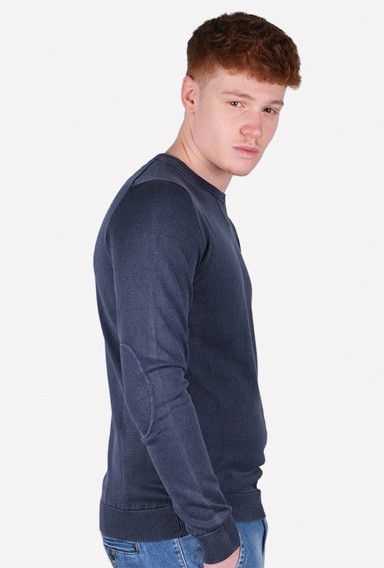 Maglioncino uomo cotone lavato con top Maglia girocollo - BLU