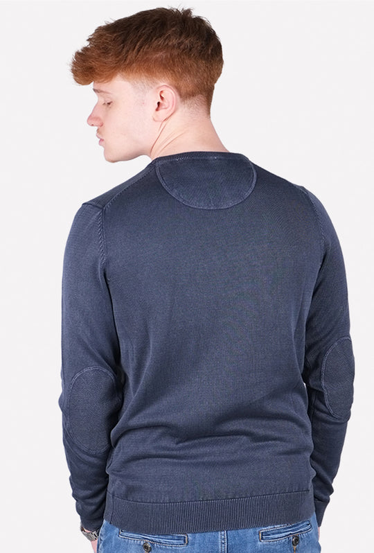 Maglioncino uomo cotone lavato con top Maglia girocollo - BLU