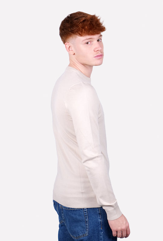 Maglioncino Uomo rasato maglia manica lunga in viscosa - BEIGE