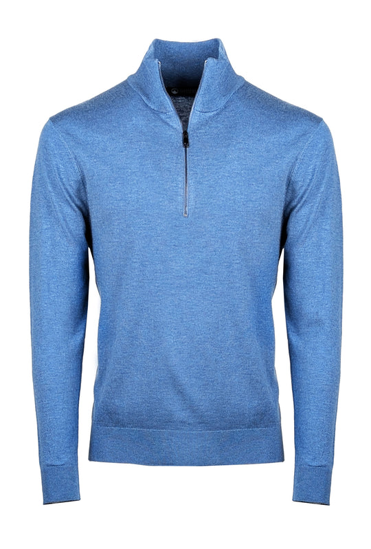 Mezza Zip uomo viscosa lana rasata Dresserd maglioncino - AZZURRO