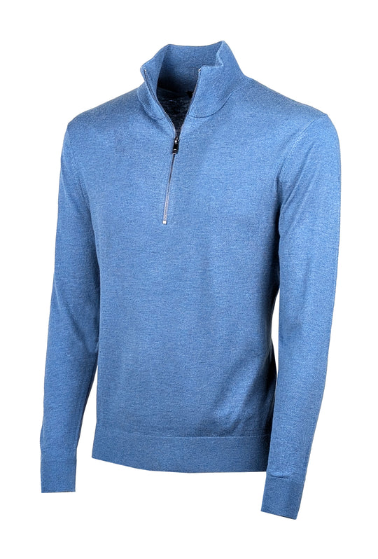 Mezza Zip uomo viscosa lana rasata Dresserd maglioncino - AZZURRO