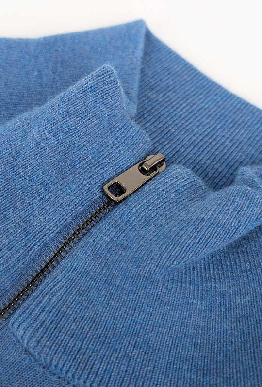 Mezza Zip uomo viscosa lana rasata Dresserd maglioncino - AZZURRO