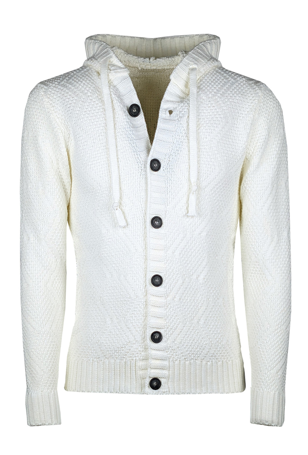 Maglia Uomo Manica lunga con bottoni e cappuccio Cardigan Felpa in Maglia Dresserd - BIANCO