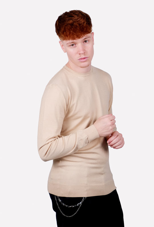Maglione uomo in lana maglioncino girocollo - BEIGE