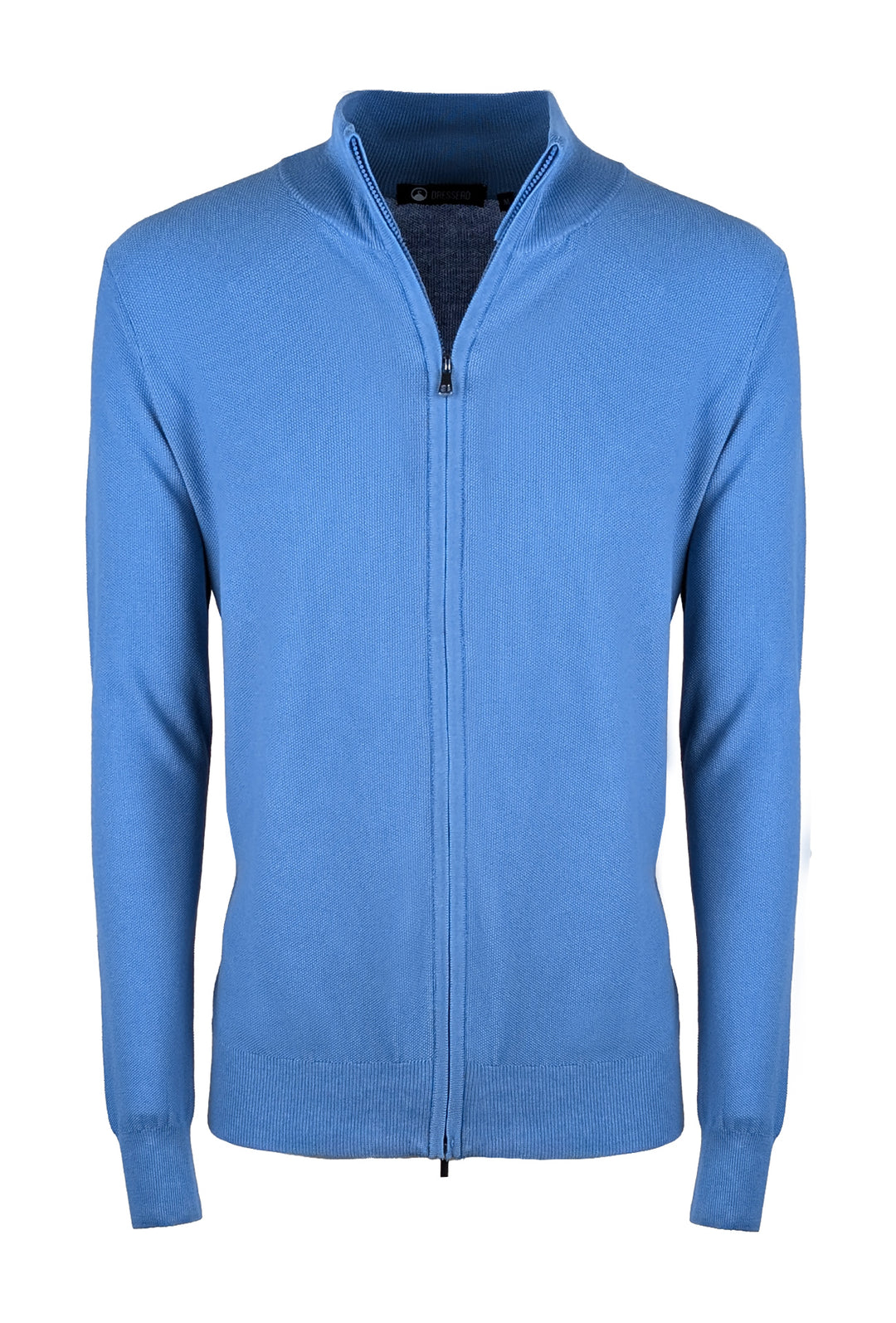 Maglioncino giacca aperta in cotone trama lavorata con zip - AZZURRO