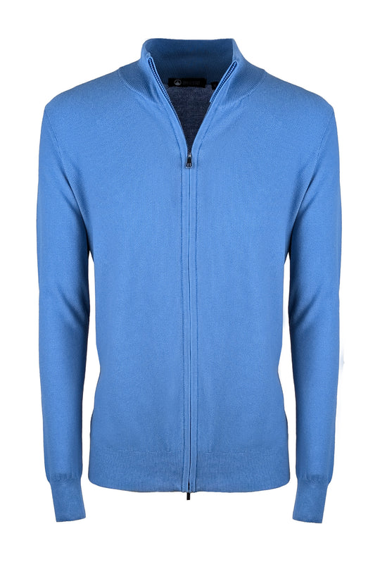 Maglioncino giacca aperta in cotone trama lavorata con zip - AZZURRO