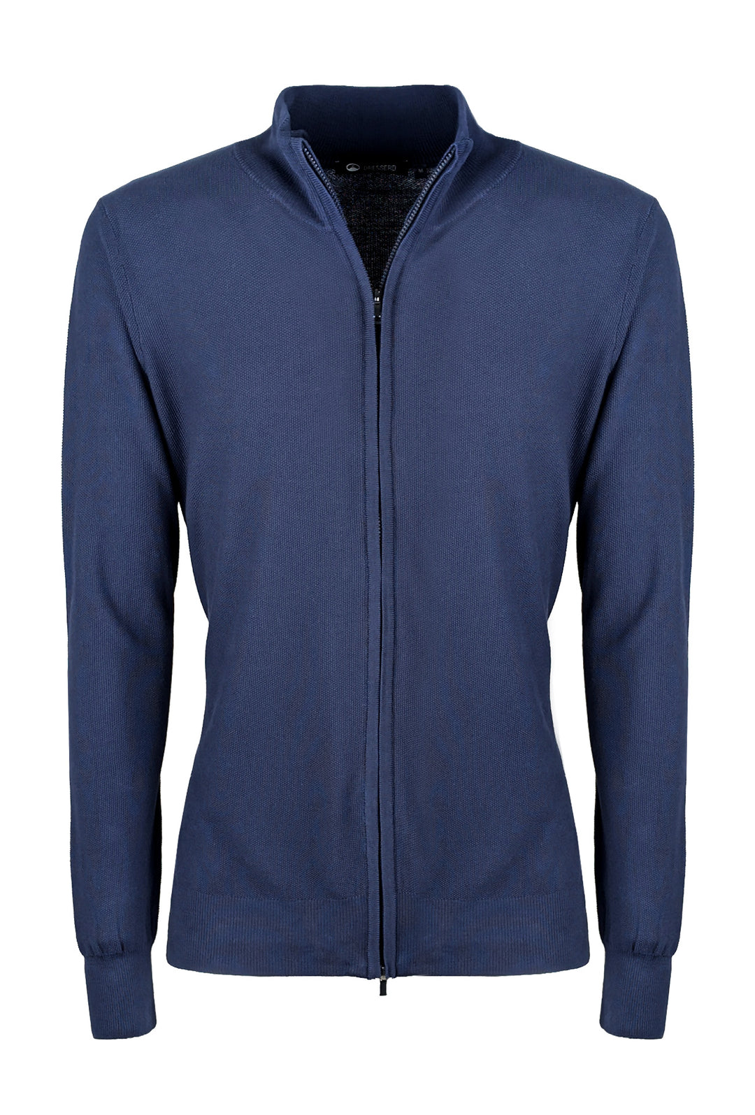 Maglioncino giacca aperta in cotone trama lavorata con zip - BLU