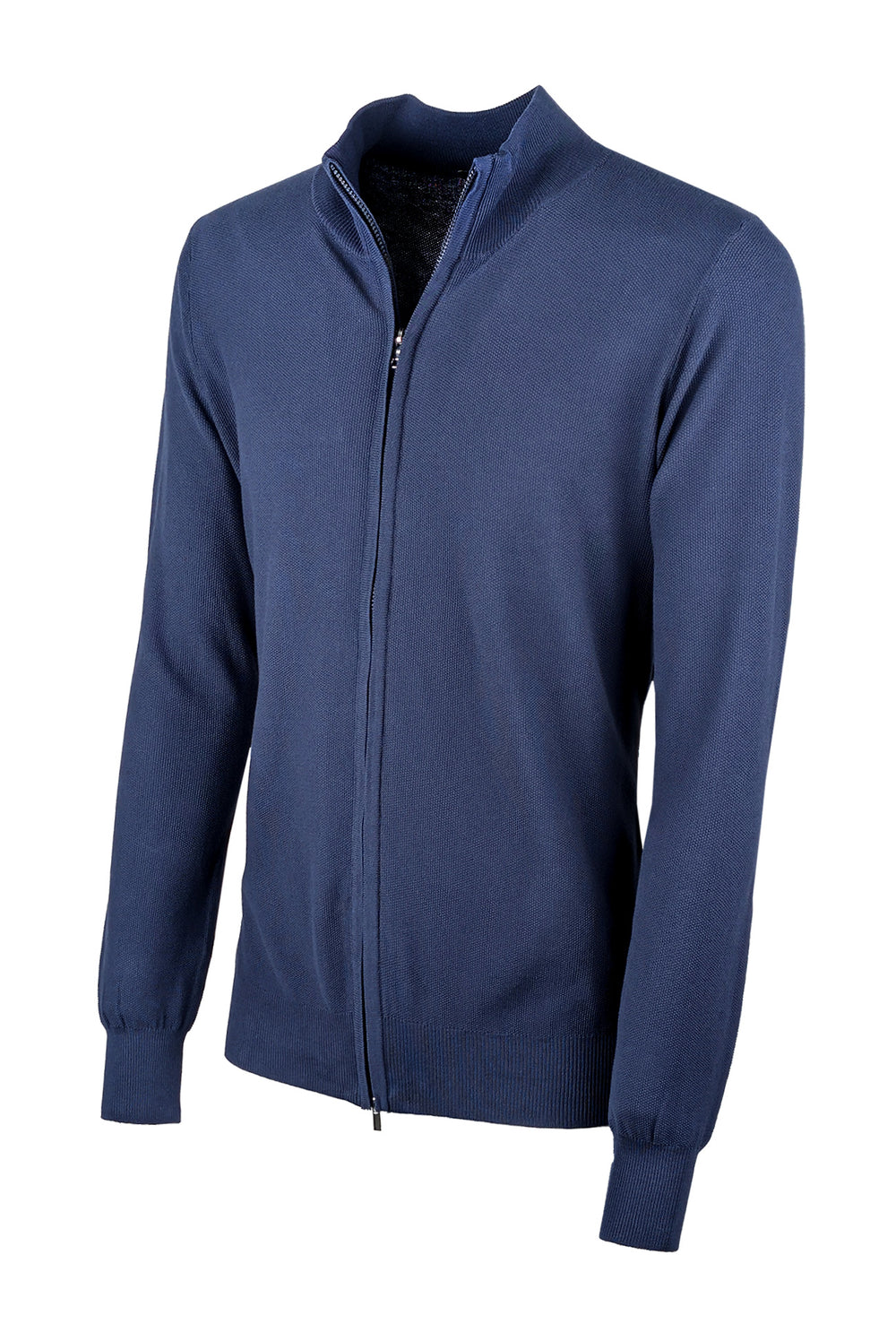 Maglioncino giacca aperta in cotone trama lavorata con zip - BLU