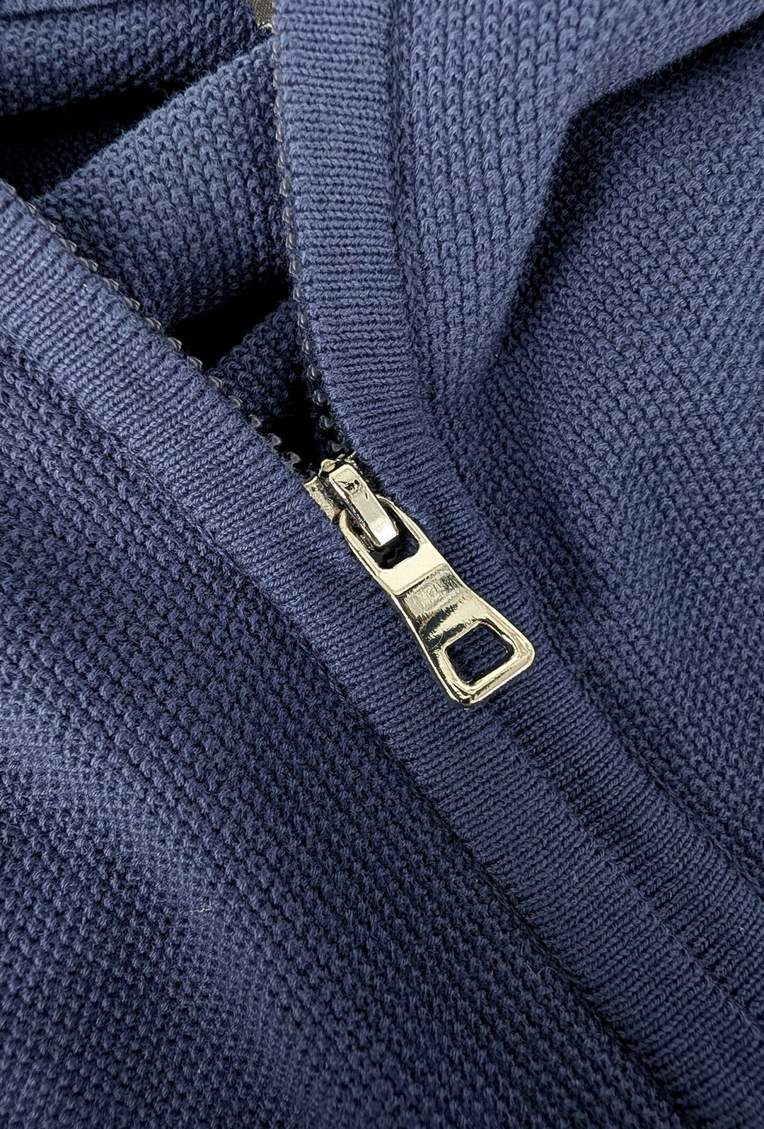 Maglioncino giacca aperta in cotone trama lavorata con zip - BLU
