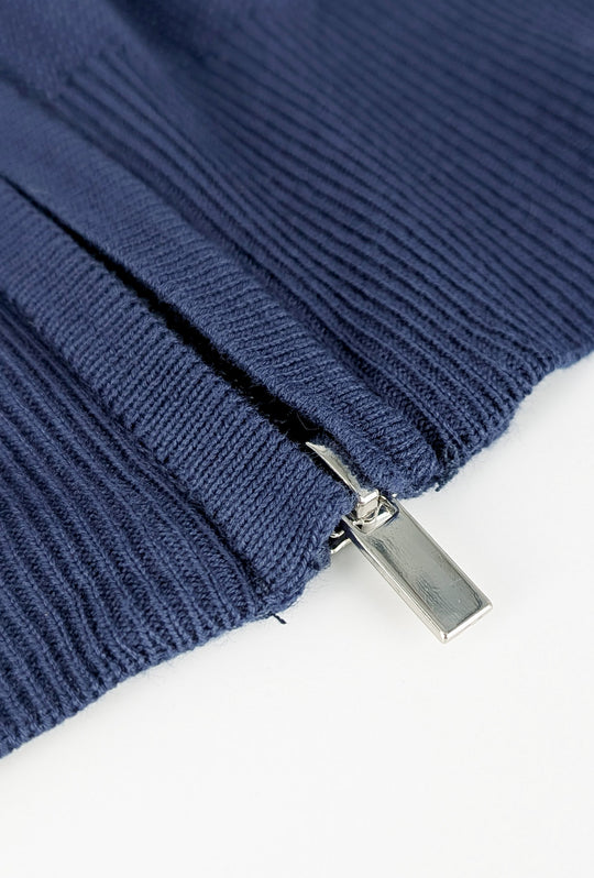 Maglioncino giacca aperta in cotone trama lavorata con zip - BLU