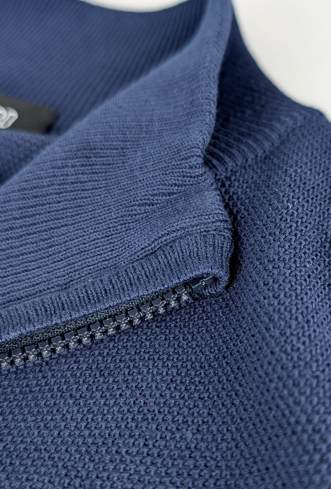 Maglioncino giacca aperta in cotone trama lavorata con zip - BLU