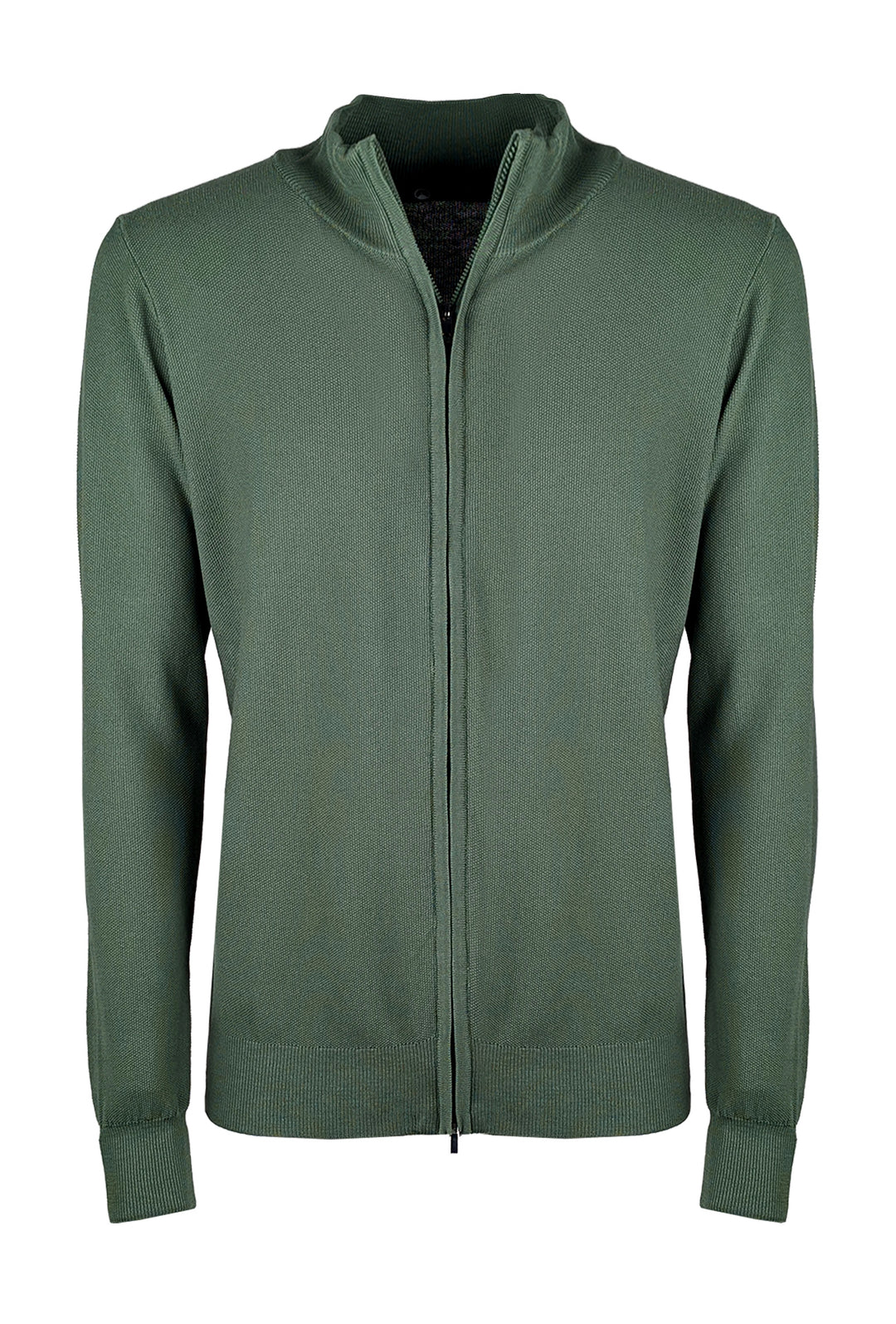Maglioncino giacca aperta in cotone trama lavorata con zip - VERDE