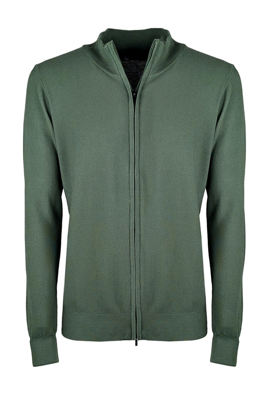 Maglioncino giacca aperta in cotone trama lavorata con zip - VERDE