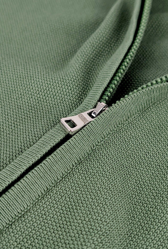 Maglioncino giacca aperta in cotone trama lavorata con zip - VERDE