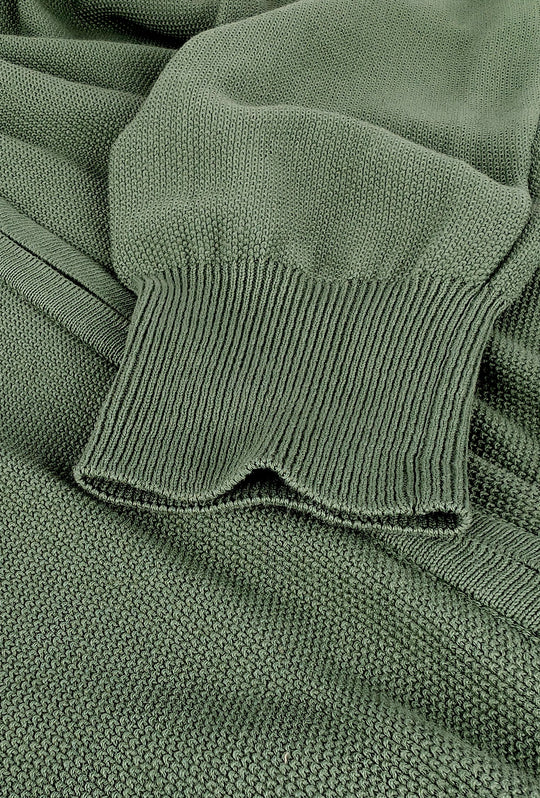 Maglioncino giacca aperta in cotone trama lavorata con zip - VERDE