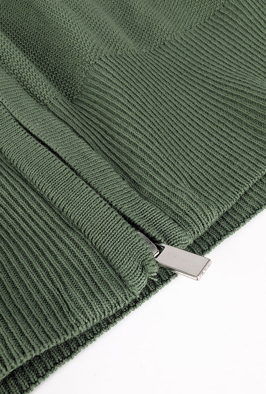 Maglioncino giacca aperta in cotone trama lavorata con zip - VERDE