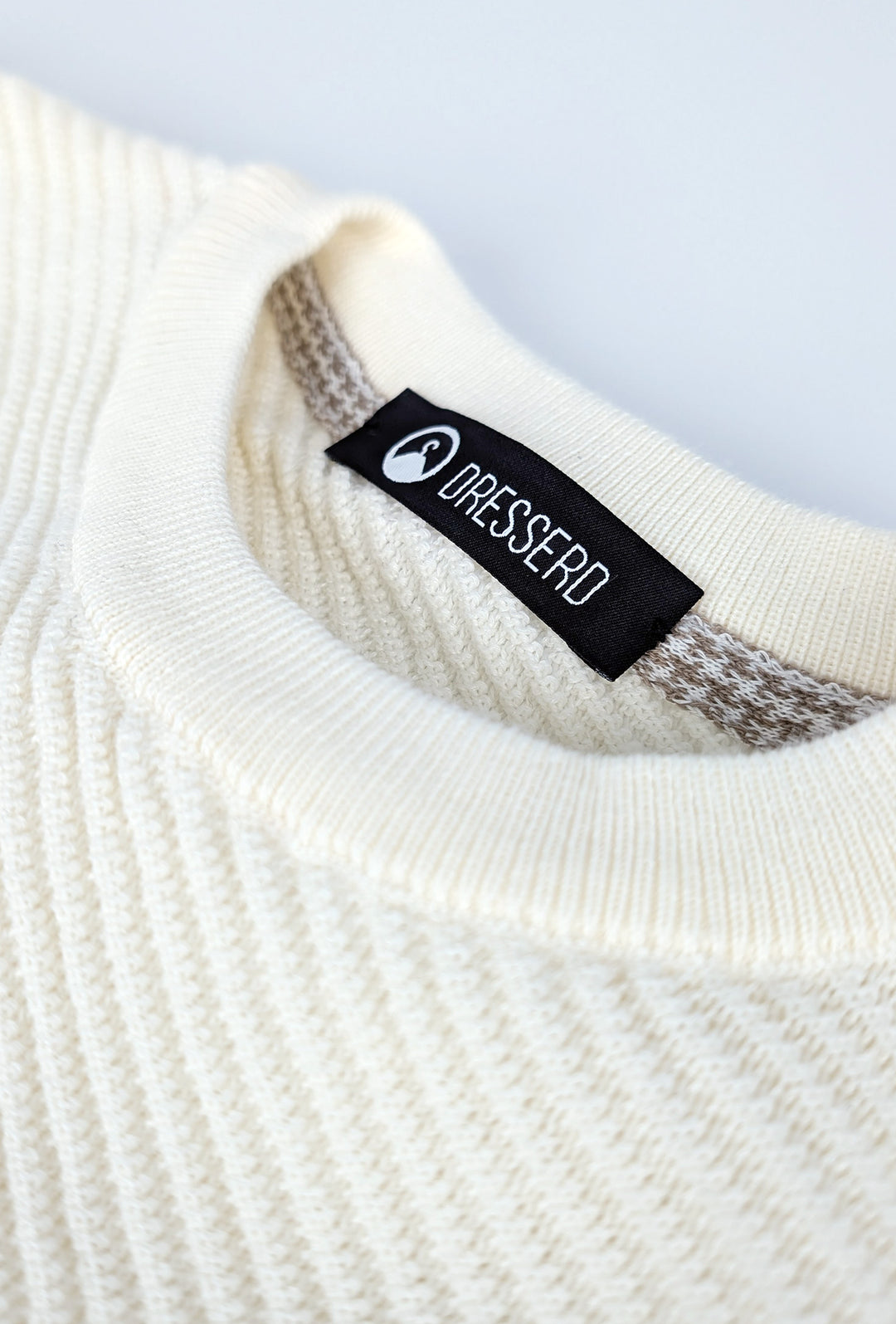 Maglione uomo girocollo trama lavorata Maglia invernale dresserd - PANNA