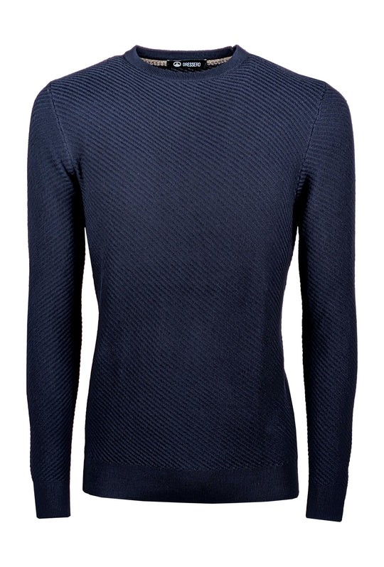 Maglione uomo girocollo trama lavorata Maglia invernale dresserd - BLU