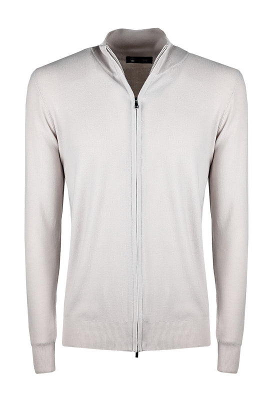 Maglioncino giacca aperta in cotone trama lavorata con zip - BEIGE