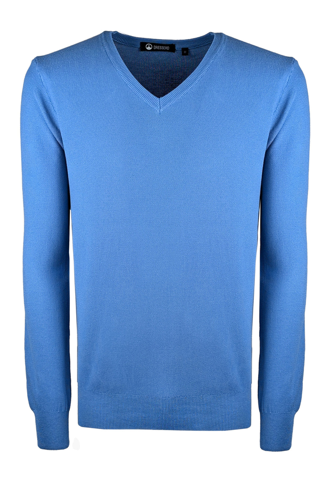 Maglia scollo a V in cotone trama lavorata - AZZURRO