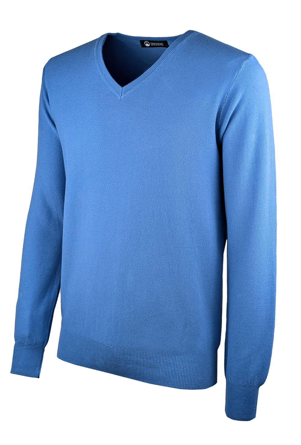 Maglia scollo a V in cotone trama lavorata - AZZURRO
