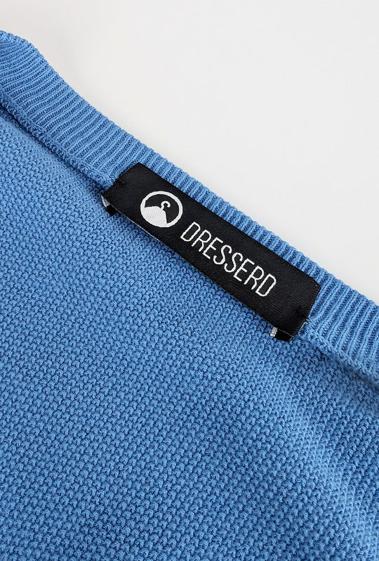 Maglia scollo a V in cotone trama lavorata - AZZURRO