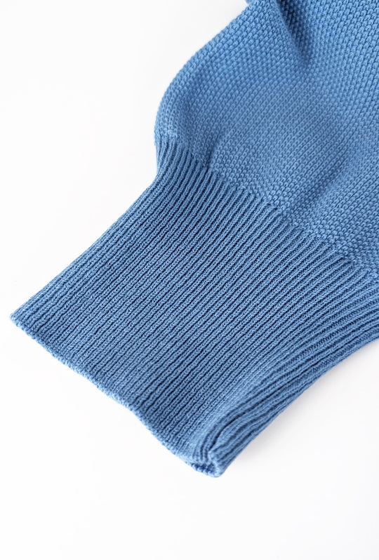 Maglia scollo a V in cotone trama lavorata - AZZURRO