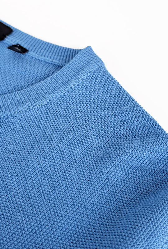 Maglia scollo a V in cotone trama lavorata - AZZURRO