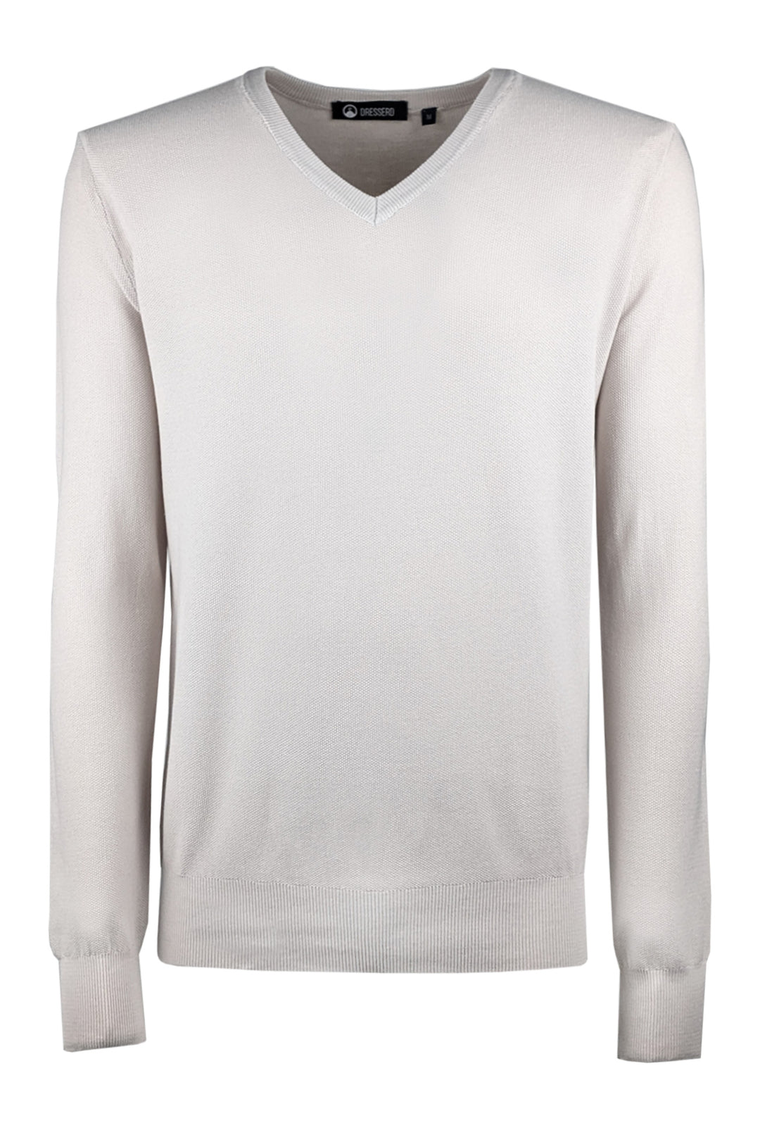 Maglia scollo a V in cotone trama lavorata - BEIGE